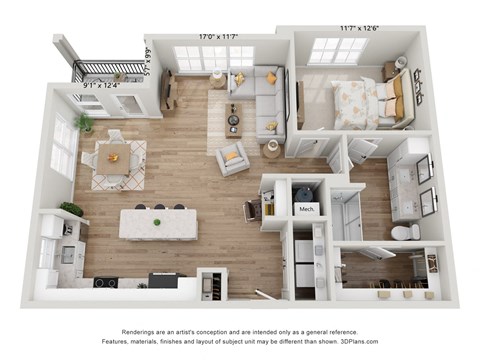 bedroom floor plan an in 1,200 sq. ft.